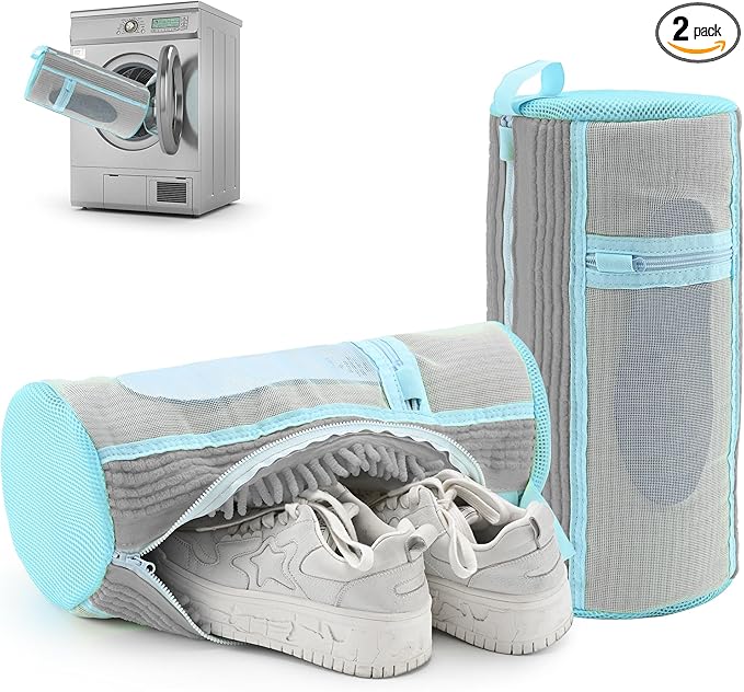 Shoe Washing Machine Bag: 2 pcs Shoe Bag for Washing Machine and dryer - Durable Zipper - 360° Deep Clean - Reusable laundry Bag for Sneaker/Slippers/Tennis/Runing Shoes & Insole(Grey)