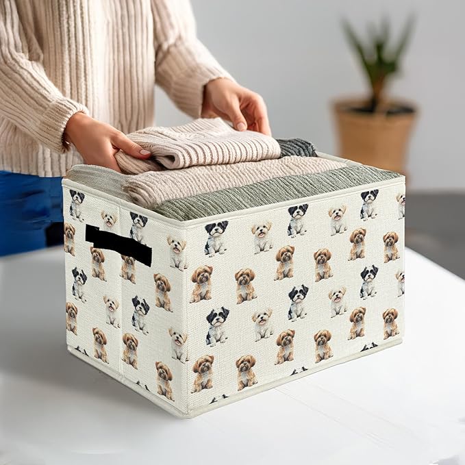 Shih Tzu Gifts Storage Bins & Boxes with Handles, Dog Foldable Basket for Organizing Dog Lovers Owners Women, Shih Tzu Christmas Storage Laundry Hampers for Bedroom Bathroom Clothes Toys Books