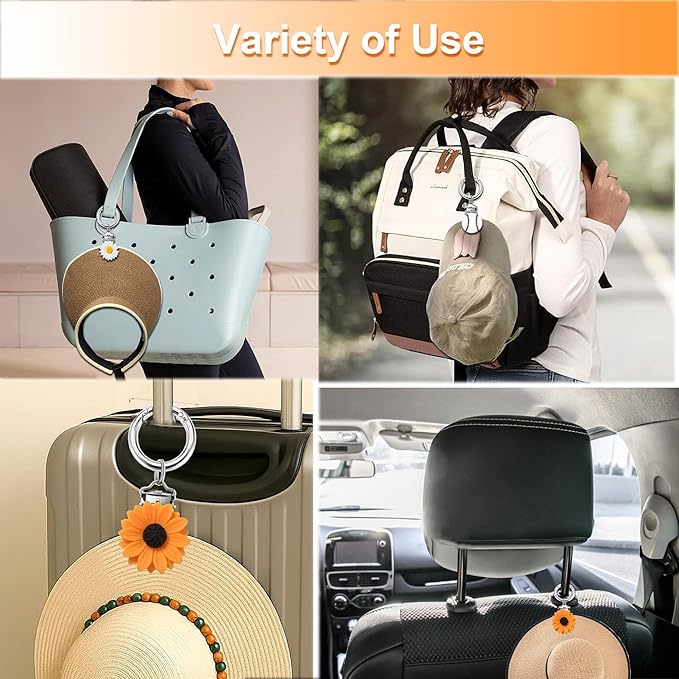 3pcs Hat Clip for Travel on Bag, Hat Holder for Purse Bag Crossbody Luggage, Beach Vacation Cruise Essentials Travel Accessories, Strong Grip Space-saving Hat Clips for Women/Family