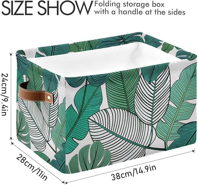 Tropical Leaves Bin - Large Storage Basket for Home Office, 15x11x9.5inch, 2PACK
