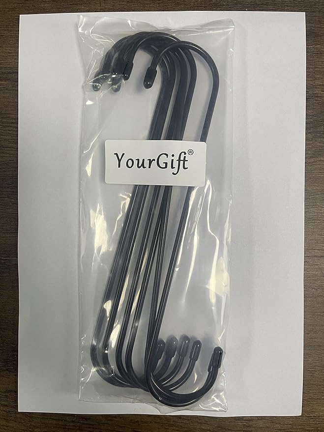 YourGift 6 Pack 10 Inch Extra Long Heavy Duty S Hooks for Hanging Plant, Closet, Flower, Basket, Garden, Patio, Bird Feeder (Black)