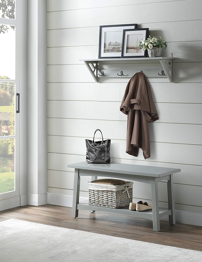 Alaterre Furniture Coventry 36" W Coat Hook with Shelf, Gray