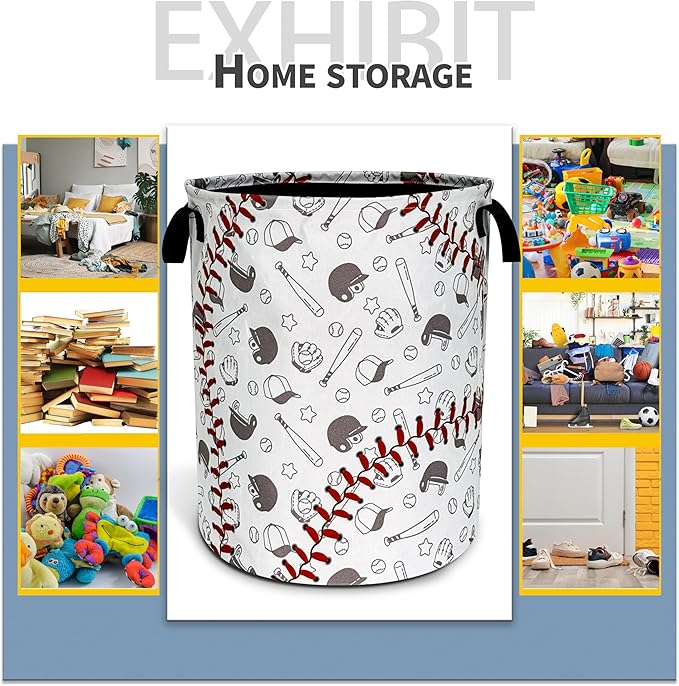 Baseball Laundry Basket Texture Pattern Foldable Oxford Cloth Funny Tote Bag Laundry Hamper Clothes Storage Bucket Organizer For Bathroom/Laundry Storage/Bedroom 18.9x16.5 Inch