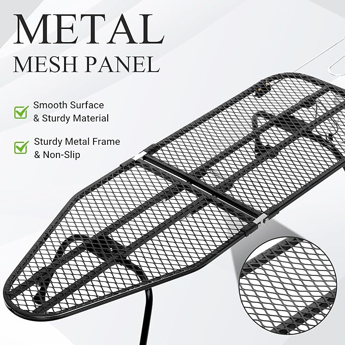 Metal Mesh Panel Tabletop Ironing Board | Foldable Iron Board | Heavy Duty Small Iron Board with Heat Resistant Cover and 100% Cotton 8mm Thicken Pad | 31.5"x11.8"x6.2"