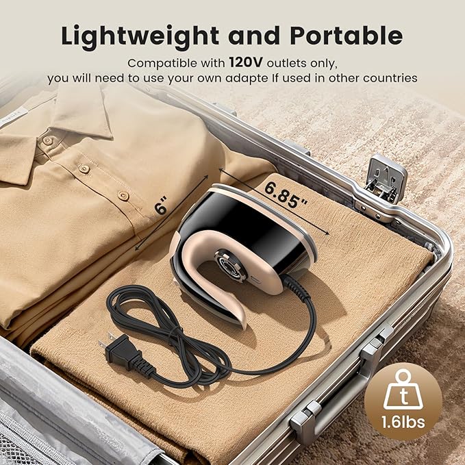 MIYOKO Mini Steam Iron for Clothes, 1000W Portable Small Iron, with Non-Stick Soleplate, 25G/Min High Speed Steams, 90ML Water Tank, 110-120V for Home Travel Sewing and Quilting, Black & Gold