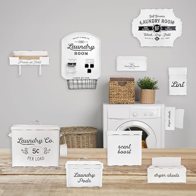 AuldHome Design Enamelware Laundry Pod Holder; Rustic White Laundry Pod Storage Container