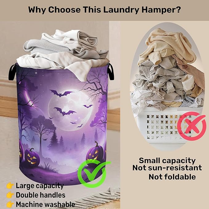 Pumpkin Party Foldable Laundry Hamper - Waterproof Fabric Storage Basket with Handles, Clothes Hampers for Laundry,Bedroom,Dorm