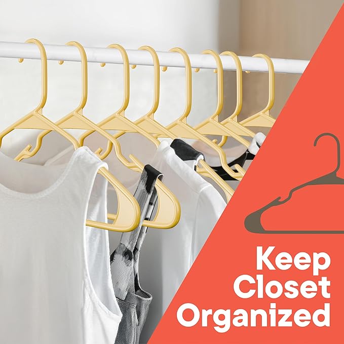 Plastic Clothes Hangers – Heavy Duty Hanger Set, for Organizing Clothes, Dresses, and Coat, Holds Up to 5 lbs, Space-Saving Hangers with Non-Slip Shoulder Grooves, Pack of 5, Yellow