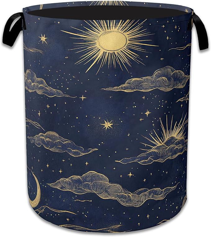 Sun Moon Laundry Basket Collapsible Laundry Hamper Clothes Toy Storage Bin for Bathroom Bedroom Room Decor 16" X 20.8"