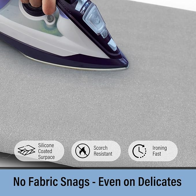 Iwtmm Ironing Board Cover and Pad with Silicone Coating, Thick Scorch-Resistant Padding, Heavy Duty for Home & Professional Use, Fits 15 x 54 Inches Boards, Secure Hook & Loop Fastener (Gray)