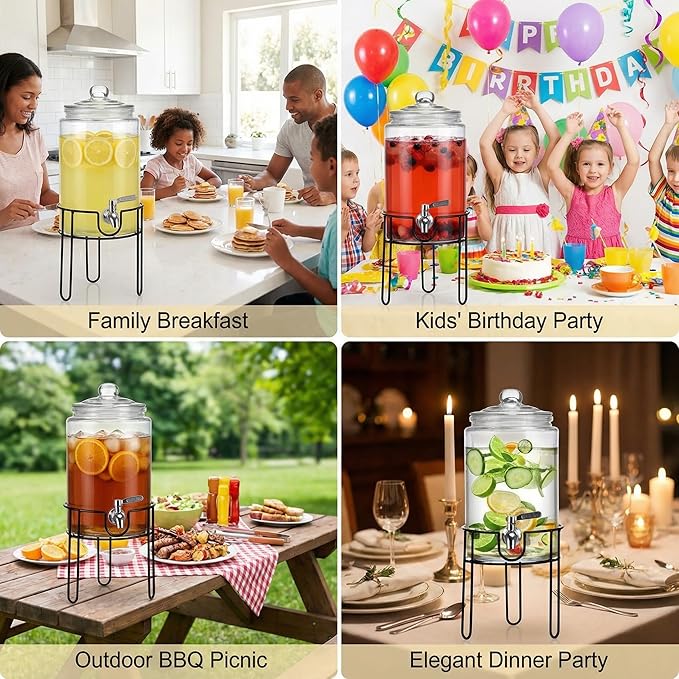 1 Gallon Drink Dispenser with Stand, Drink Dispensers for Parties, Christmas, Beverage Dispenser with 100% Leakproof Spigot, Ideal for Lemonade, Juice, Water, Laundry Detergent Dispenser