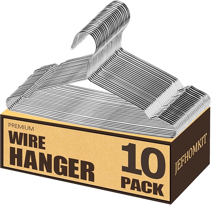 Wire Hangers,Heavy Duty Clothes Hanger,Silver Metal Hangers,Stainless Steel Coat Hanger with Non Slip Notch,Ultra Thin Space Saving Wire Hanger 16.5 Inch (10Pack)