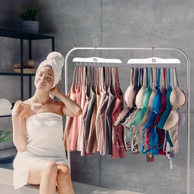 Large Bra Hanger and Bra Organizer for Closet – Tank Top Hanger Space Saving for House, Dorm, Apartment - Foldable Wooden for Closet Organizer– with 20 Hook - Lotus Wood, White, 1 Pack