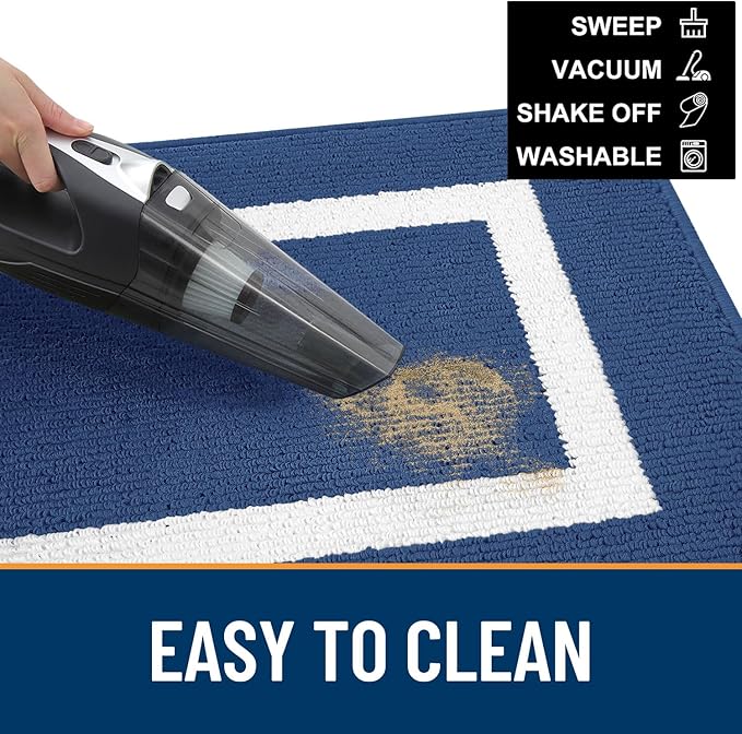 OLANLY Indoor Door Mat, 32x20, Non-Slip Absorbent Resist Dirt Entrance Mat, Washable Low-Profile Inside Entry Doormats for Entryway, Navy