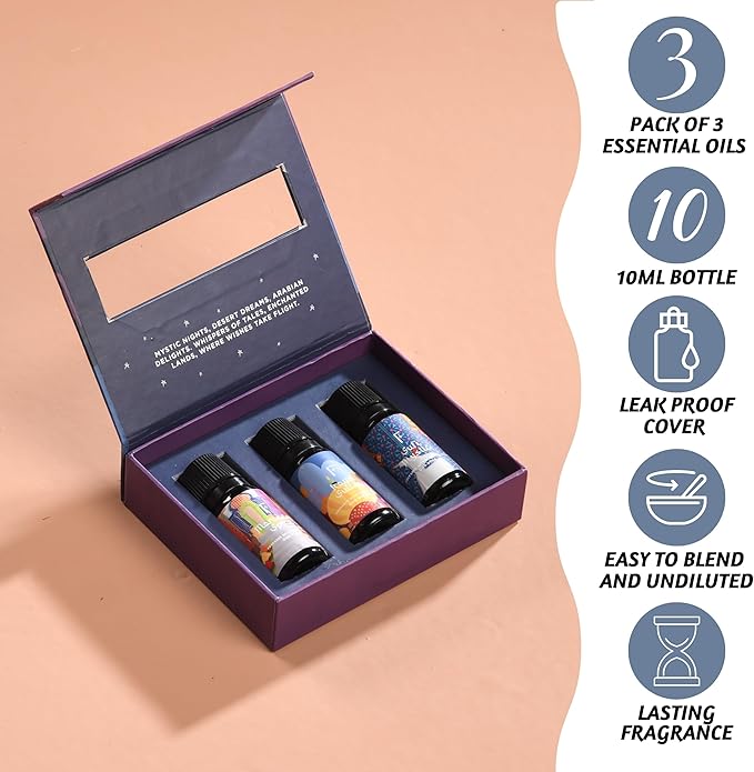Folkulture Essential Oils Set for Diffuser | Pack of 3 Exotic Aromatherapy Oils | Oud Rose, Oud Tobacco & Amber Scents | Home Fragrance Gift Set for Relaxation & Every Day Gifts | Arabian Nights