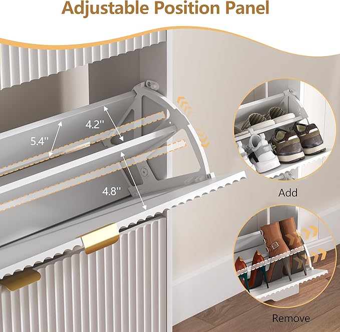 Shoe Cabinet Storage for Entryway with 3 Flip Drawers, White Fluted Shoe Cabinet with Adjustable Shelves, Wooden Hidden Shoe Rack Freestanding Narrow Slim Shoes Storage for Hallway, Entrance
