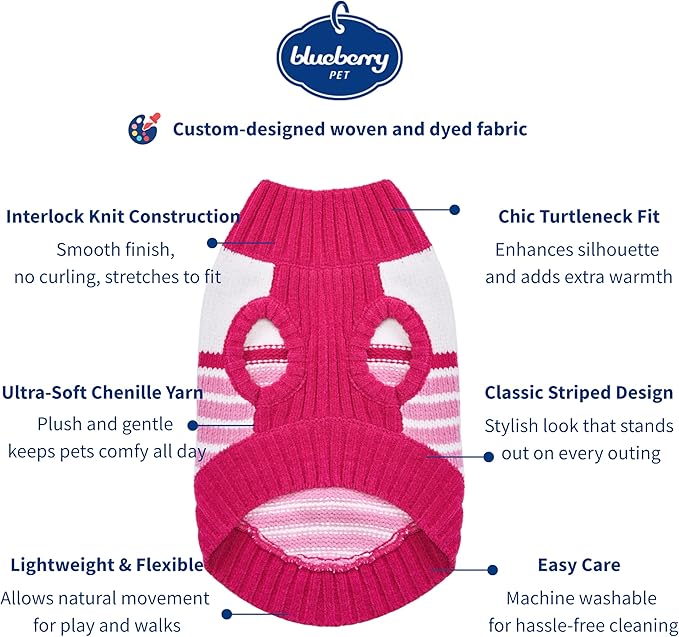 Blueberry Pet Pinky Princess Designer Chenille Dog Sweater in Pinky Princess, Back Length 16", Pack of 1 Clothes for Dogs