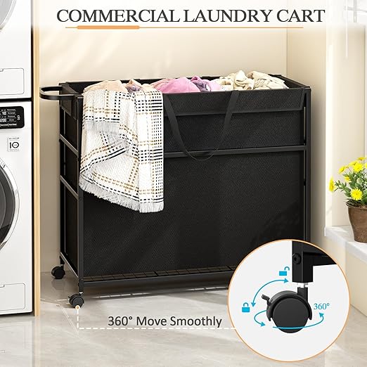Commercial Trash Can Cart, 51.5Gal Office Trash Cart (2 Lockable), Recyclable Cardboard Box/Paper Organizer, Large-Capacity Laundry Cart for Hotel/Office/Home/Nursing Home/Groceries/Supplies