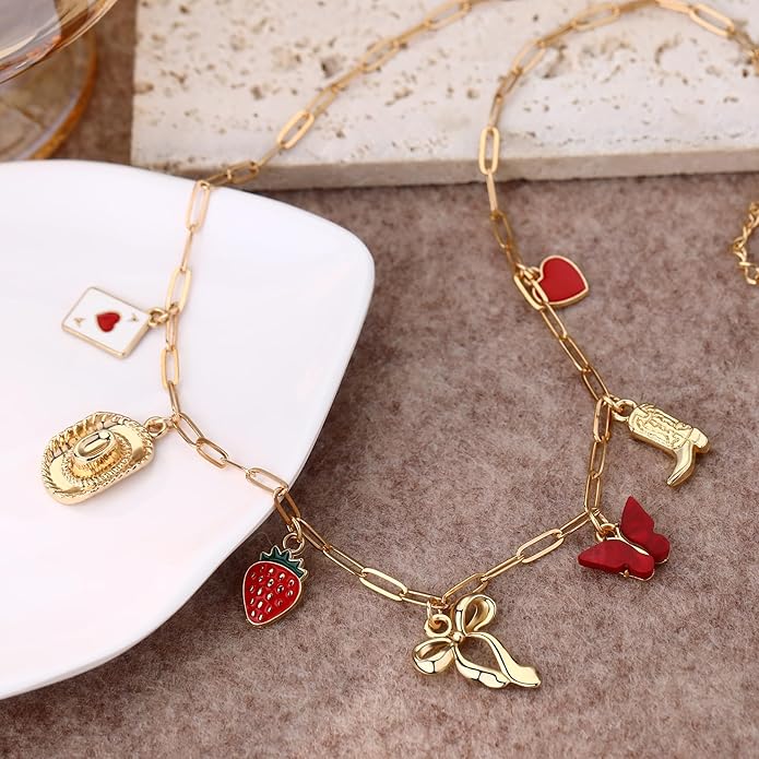Chunky Gold Necklace for Women Gold Evil Eye Cowboy Pendant Necklace Dainty Paperclip Chain Vintage Luck Amulet Choker Necklaces Celestial Jewelry Gift