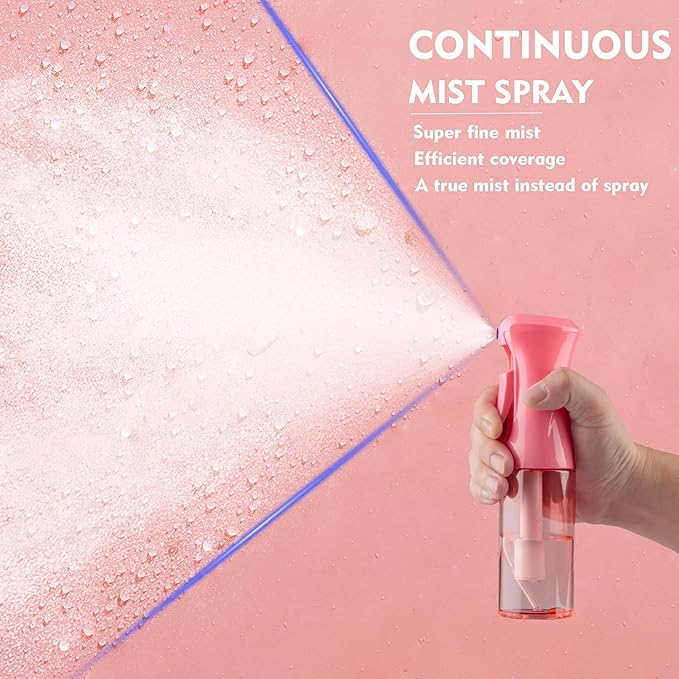 Continuous Spray Bottle for Hair, 2 Pack Pink 6.8oz Mister Spray Bottle, Hair Spray Bottles for Hairstyling, Cleaning, Plants, Pets, Salons & More