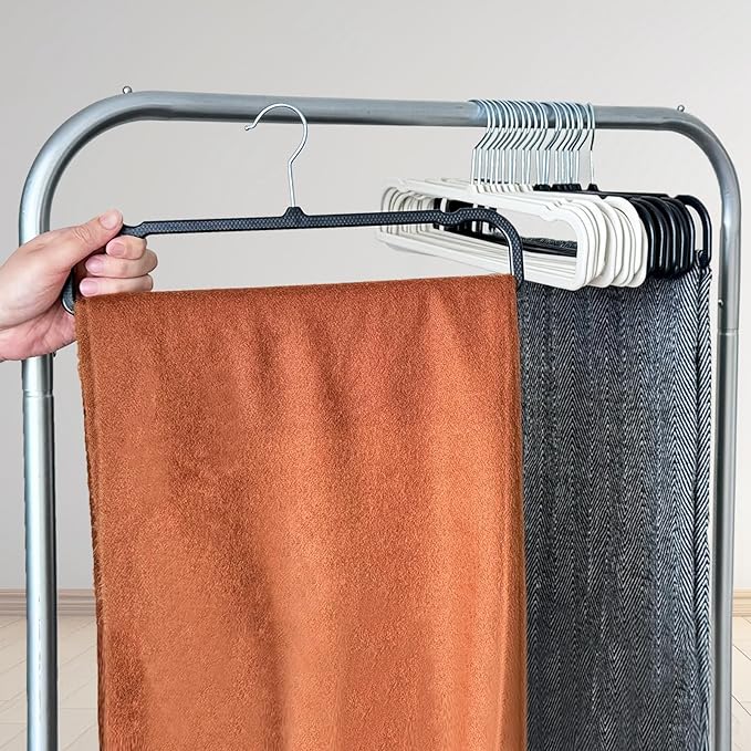 Slim Plastic Pants Hangers (Non-Velvet),Thin Space-Saving Trouser Hanger,Jeans Hangers with 360° Swivel Chrome Hook,Clothes Organizers for Slacks Scarf Trousers Ties,13.77inch