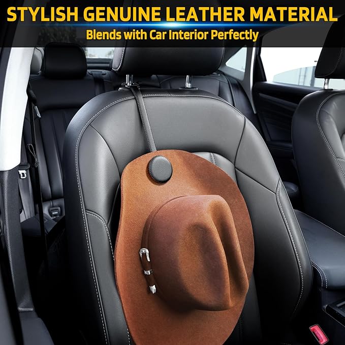 Cowboy Hat Holder for Truck, Magnetic Hat Clip Leather Hat Rack for Car, Headrest Hat Hanger Vehicle Hat Organizer Accessories - Keep Hat Shape, Beige, 1 Pack