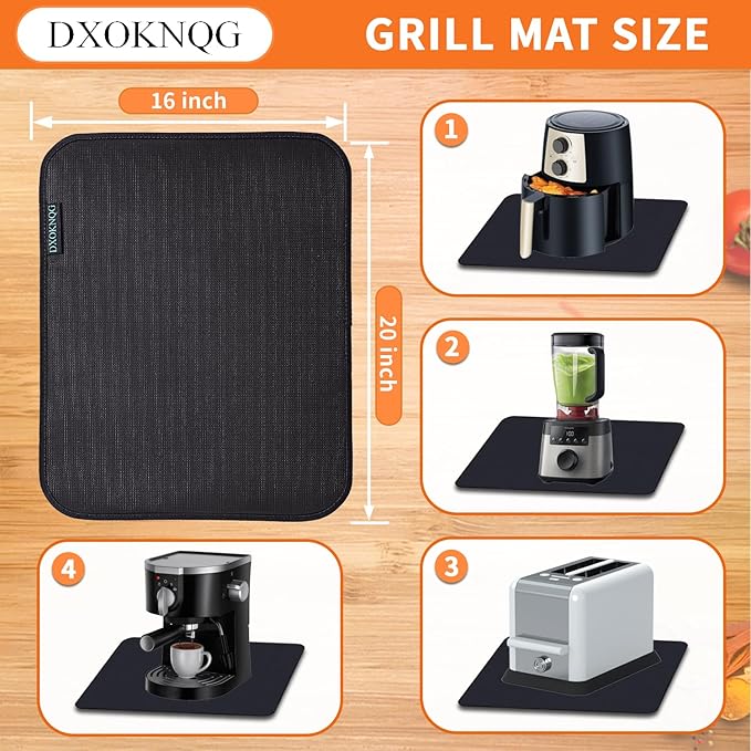 Heat Resistant Appliance Mat, Black, Non-Slip Kitchen Counter Protector, Large Size for Coffee Maker, Blender, Air Fryer (1, 16 * 20)