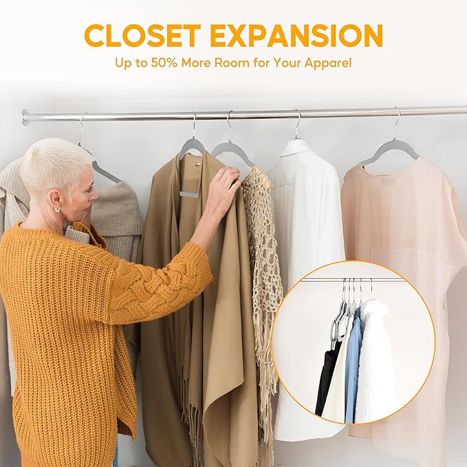 HealSmart 30 Pack Heavy Duty Velvet Hangers, Non-Slip Flocked Felt Hangers with Shoulder Notches, Hangers for Coats, Pants and Dress Clothes, Grey