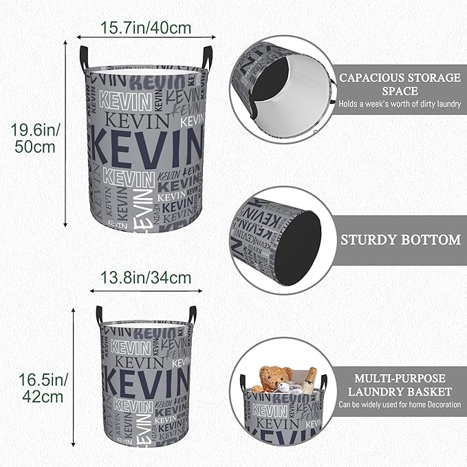 Custom Name Laundry Hamper, Personalized Dirty Clothes Hamper with Name for Bathroom Bedrooms Clothes Storage Organizer, Personalized Gifts for Boys Girls Men Women