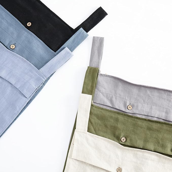 Linen Hanging Laundry Bag, 100% Linen Over The Door Laundry Hamper with Buttons and Zipper, Space Saving Door Hampers for Laundry Dirty Clothes Home Travel, Linen