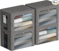 4 Pack Clothes Storage Bins with Metal Frame - 22L Stackable Storage Box with Lid，Foldable Storage Container Organizer for Clothes，Linen Fabric Storage Box with Clear Window＆Zippers＆Handles