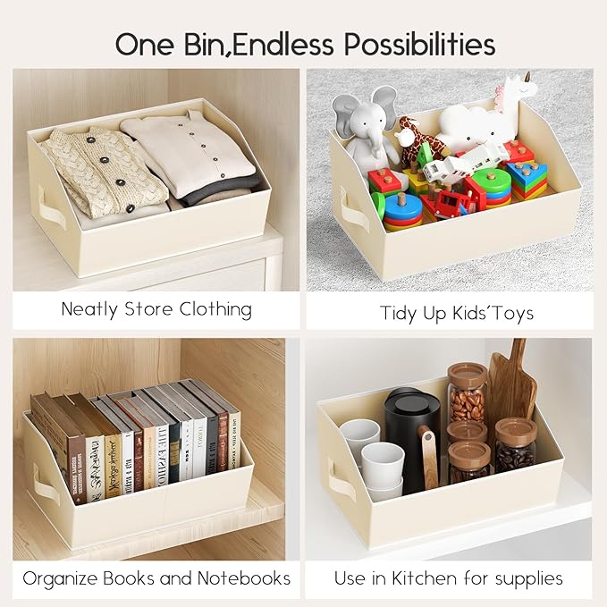 Large Closet Organizers and Storage Bins - 6 Pack Trapezoid Storage Baskets for Shelves, Foldable Fabric Baskets with Handles Ideal for Closet, Basket, Wardrobe and Shelf Storage, Beige
