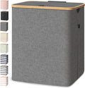 BALEINE Laundry Hamper with Lid, Tall Laundry Baskets with Bamboo Pull Handles, Large Laundry Bin with Internal Support (36 Gal/140L, Grey)