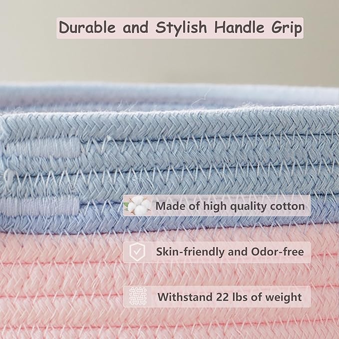 90L Large Pink Woven Rope Laundry Hamper Basket for Clohtes Boho Tall Rope Baskets for Blanket Baby Nursery Hamper for Girls Kids 17"Wide 22"Tall