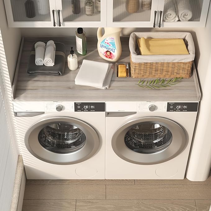 Washer Dryer Countertop, Laundry Countertop with Edge Rails - 27.5" x 54" Melamine Finish for Laundry Room Organization (Oak)