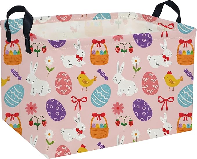 Rectangular Easter Basket Kids Basket Rectangular Cute Storage Bin Organizer Box Room Decor for Home Decor.(Bowknot eggs)