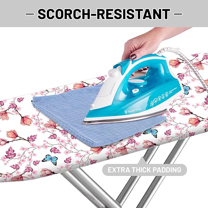 Extra Thick Ironing Board Cover and Pad, 15x54 Ironing Board Cover, Resist Scorching and Staining,Elastic Edges,Floral Butterfly Spring Pink
