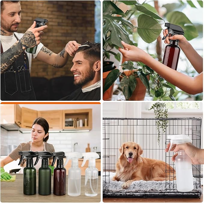 Leakproof Spray Bottles (2 Pack 10 oz), Adjustable Fine Mist & Jet Stream Nozzle, Premium BPA-Free Frosted Plastic Multi-Purpose for Hair, Plants, Cleaning (2 PACK GREEN)