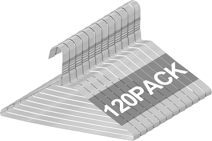 120 Pcs Wire Hangers Bulk 17.7" Dry Cleaner Hangers, Suit Holders for Home Caped Clothing (Silver)