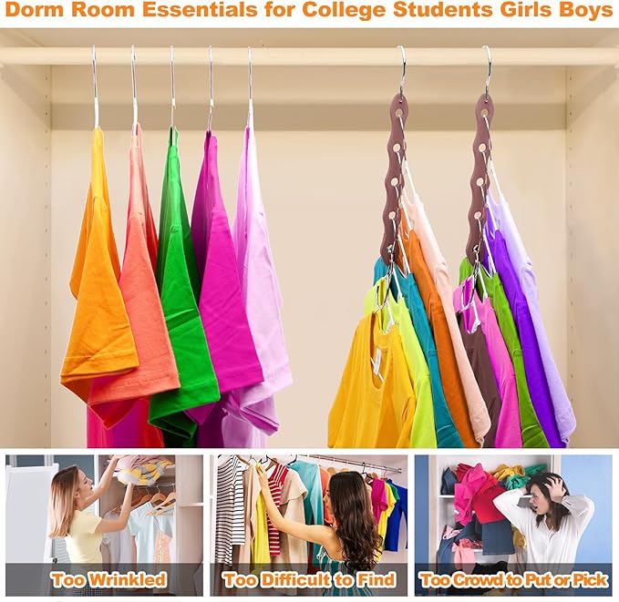 Closet Organizers and Storage,Heavy Duty Wooden Hangers Space Saving,Home Dorm Room Essentials for College Students Girls Boys,6 Pack Organization and Storage Clothes Hanger for Coat,Pants,Shirt,Scarf