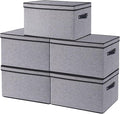 Storage Bins with Lids, 7.1 x 9.1 x 13 Inch Closet Organizers for Shoes Towels Books, Storage Boxes with Handles, Gray, 5-Pack