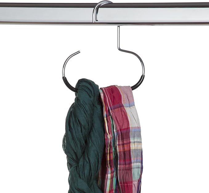 Mawa Scarf, Shawl, Belt, and Accessory Organizer, Non-Toxic Metal Hanger with Grip Coating, Easy Access Open Hook, Model G-1 Space Saving Design, Set of 5, Black