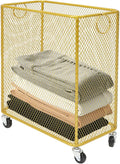 Laundry Basket on Wheels, Large Rolling Laundry Hampers, Stackable Storage Cart with Handles Removable Wire Organizer Baskets Clothing Sorting Rack (Gold, Rectangular)