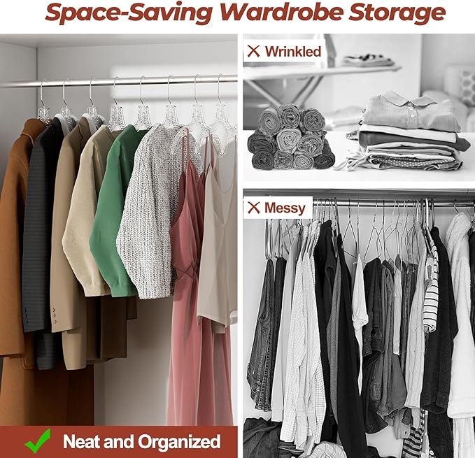 Clear Plastic Hangers 25 Pack, Durable Crystal Heavy Duty Clothes Hangers with Non-Slip Notches & 360° Swivel Hook, Space Saving, Ideal for Coats, Suits, Dresses, Shirts
