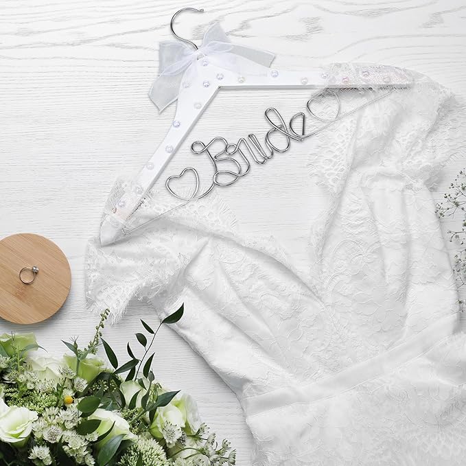 Honeydak Mrs. Wedding Dress Hanger for Bride to Be,Elegant Bridal Hanger for Brides Gowns, Bridal Party Shower Gift,Wedding Gift(White,Ribbon)