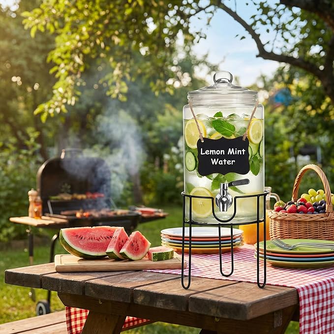 1 Gallon Drink Dispenser with Stand, Drink Dispensers for Parties, Christmas, Beverage Dispenser with 100% Leakproof Spigot, Ideal for Lemonade, Juice, Water, Laundry Detergent Dispenser