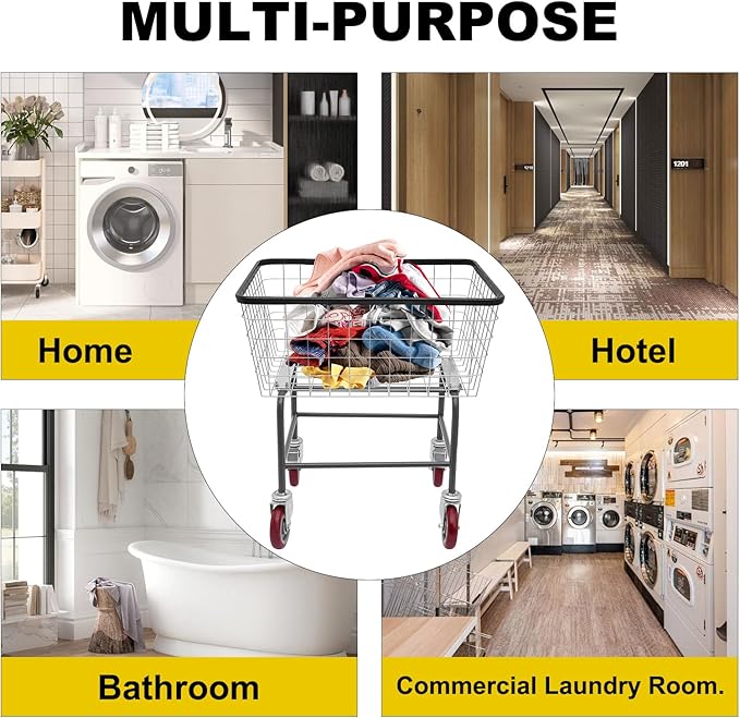 135L Wire Laundry Cart w/Wheels, Rolling Laundry Basket, Commercial Basket Carts for Laundry Room, Hotel, Home, Apartment Use, Durable Steel Frame with Galvanized Finish, 5" Casters