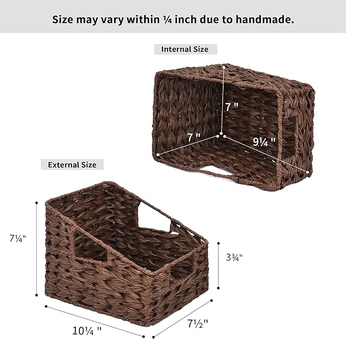 GRANNY SAYS Wicker Storage Baskets, Waterproof Wicker Basket with Handles, Trapezoid Woven Storage Bins for Organizing, Decorative Basket, Brown, 2-Pack