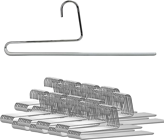 Mawa by Reston Lloyd Non-Slip Space Saving Clothes Hanger with Single Rod for Pants, Style KH35U, Silver, Set of 160