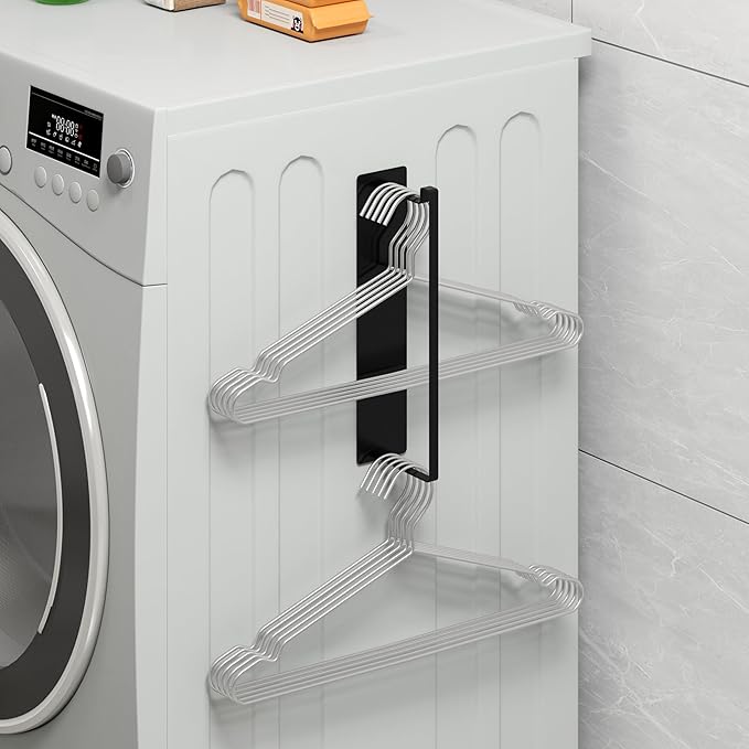 Magnetic Hanger Organizer, Thipoten 2Pack Hangers Holder for Washing Machine, Holding up to 30 velvet/wire/plastic hangers, Perfect Space Saver for Laundry Room (2, Black)